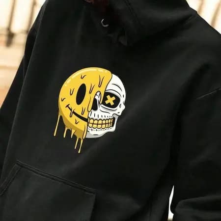 Moletom Masculino Blusa De Frio Inverno Com Capuz Feminina Flanelado Emoji Caveira Skull Streetwear Top