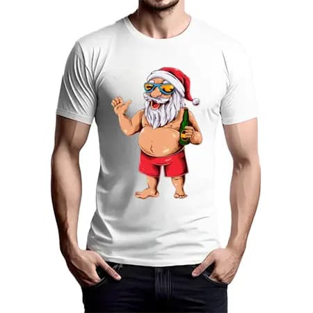 Camiseta Natal Papai Noel Vida Louca Estiloso Cervejinha Praia Camisa Premium
