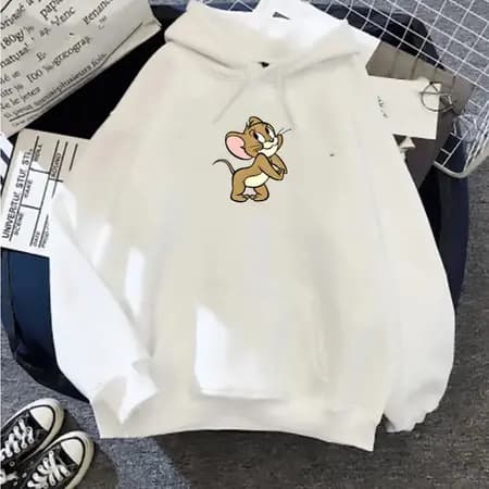 Moletom Feminino fofo Desenho Casaco Moletom Com Bolso e Goro