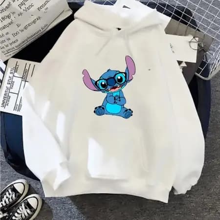 Moletom feminino Fofo Stitch Casaco Feminino Delicado Moletom Com Bolso e Goro