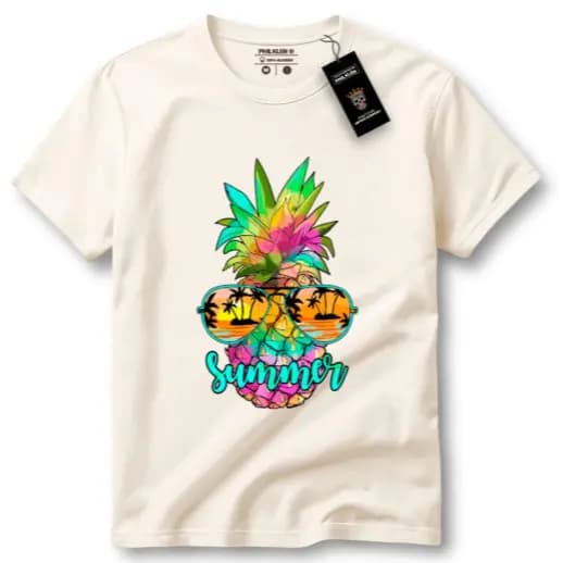 Camiseta Masculina Com Estampa Abacaxi Verão Óculos de Sol Tecido Premium 100% Algodão
