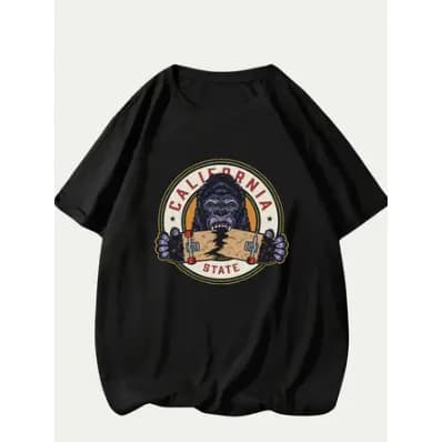 Camiseta Masculina Com Estampa Hip-Hop California Macaco Skate Tecido Premium 100% Algodão