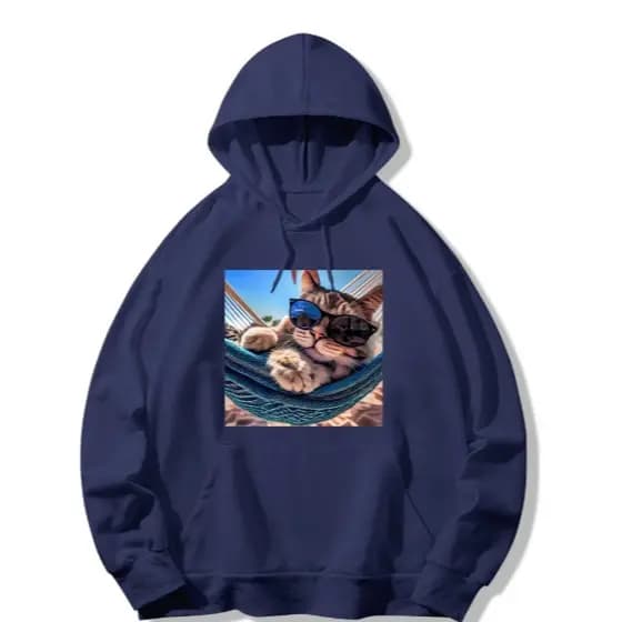Moletom Masculino Com Capuz Estampa Gato Na Praia Tecido Premium 100% Algodão