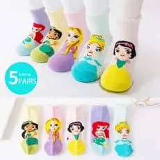 5Pairs Disney Princess Kids Socks 1-12 Years Old Cotton Meninas De Anos Presente De Aniversário De Férias