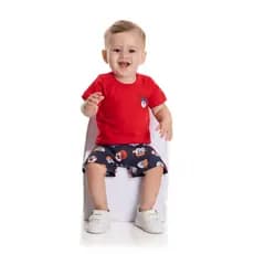 Conjunto Bebê Menino Futebol Basquete Bolas Camiseta E Bermuda Tactel