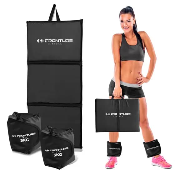 Kit Colchonete Dobrável  + Par Caneleira Musculação Fitness Tornozeleira Profissional Treino Casa D50 Academia Maleta