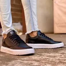 Tenis Masculino Casual Preto Sneaker Sola Alta Leve E Com Estilo