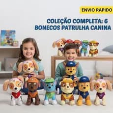 Patrulha Canina Pelúcia Kit 6 Bonecos 20 Cm Infantil Presente Skye Chase Marshall Zuma