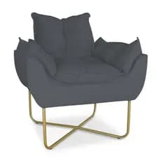 Poltrona opala base de ferro dourada em suede cinza