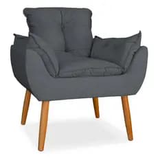 Cadeira poltrona estofada pes palito em suede cinza