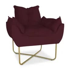 Poltrona opala base de ferro dourada para amamentação da mamae em suede bordo