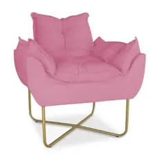 Poltrona poltrona base de ferro opala em suede rosa