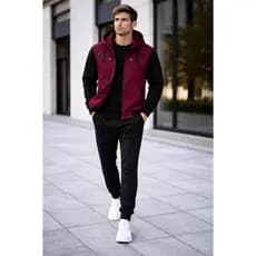 Blusa + Calça de Moletom Conjunto  Casaco Aberto de Ziper e Capuz