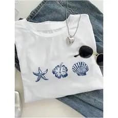 T- shirt Feminina Praiana Conchas Estilosas - 100% Algodão