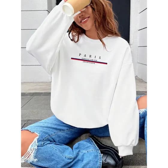 Moletom Sem Capuz Estampa Paris Blusa de Frio Flaneladom Com Punho Masculino Feminina