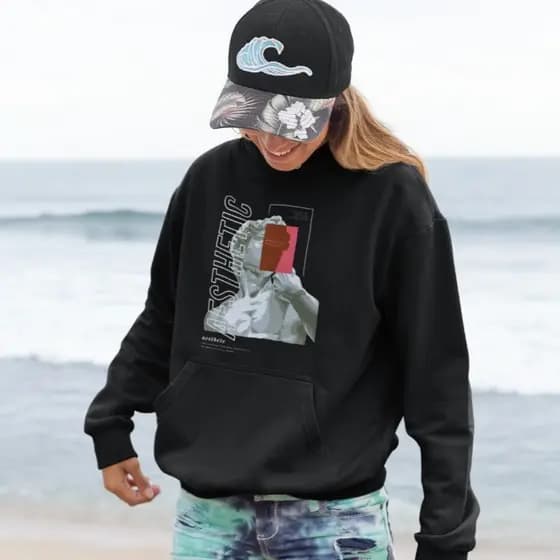 Moletom Streetwear Unissex Oversized – Modelo Canguru com Capuz, Estampa Moderna “Aesthetic”, Desenho Ghost e Forro Acon