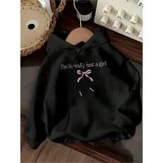 Moletom feminino com capuz e estampa de letras - Moletom casual com cordão e bolso frontal, mangas compridas e punhos
