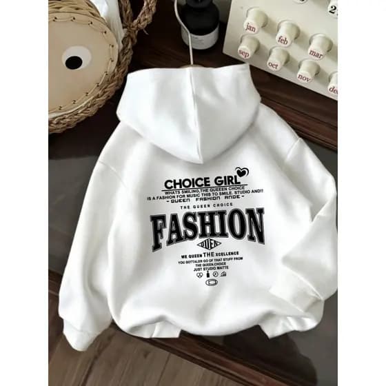 Moletom com capuz estampado gráfico ``Choice Girl Fashion´´ e cordão, blusa de moletom casual Unisex no inverno e outono