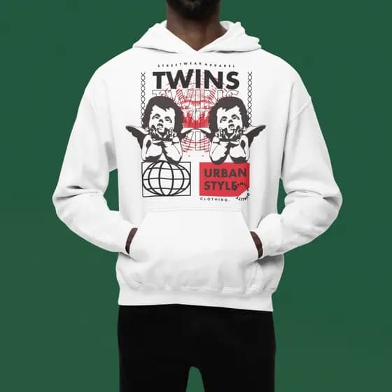 Moletom com capuz estampado gráfico ``Twins´´ e cordão, blusa de moletom casual Unisex no inverno e outono