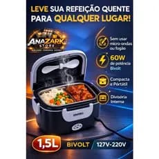 Marmiteira Elétrica Marmita Térmica Bivolt 1,5L Preta Aquecer Refeições Rápido Praticidade Total