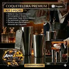 Coqueteleira Boston 820 ml Profissional Aço Inox 2 Copos Para Drinks e Caipirinha