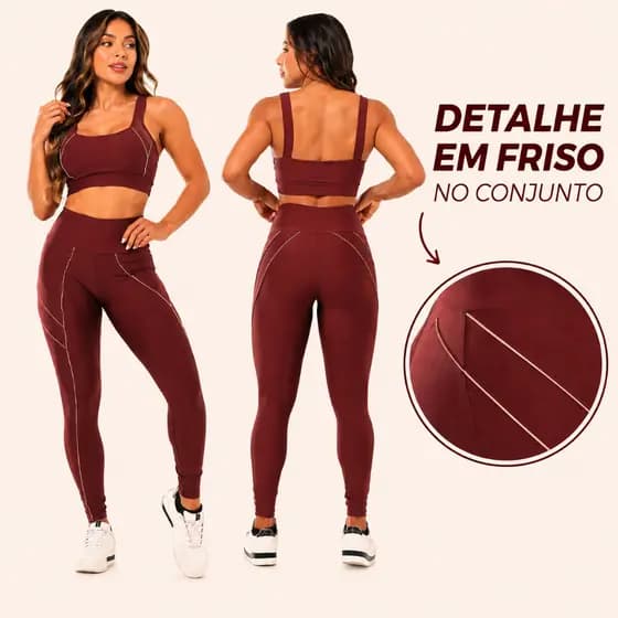 Conjunto Fitness Feminino Legging e Top com Friso Suplex Premium Academia