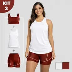 Kit 3 Peças Conjunto de Short + Regata Dry Fit Feminino com Friso Academia Treino Zero Transparência Tecido Respirável