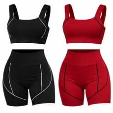 Kit 2 Conjuntos de Short Feminino Fitness Academia Treino Zero Transparência Cintura Alta Suplex Detalhe em Friso