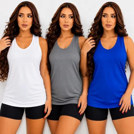 Kit 3 Regatas Lisas Feminina Dry Fit Furadinho Para Treino Costas Nadador Tecido Respirável