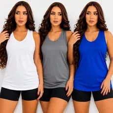 Kit 3 Regatas Lisas Feminina Dry Fit Furadinho Para Treino Costas Nadador Tecido Respirável