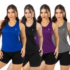 Kit 4 Regata Dry Fit Feminina Poliester Costas Nadador Treino Tecido Respirável Fitness Leve Zero Transparência