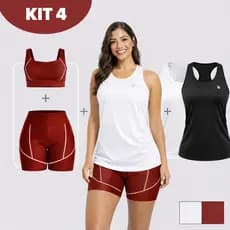 Kit 4 Peças Conjunto de Short + 2 Regata Dry Fit Feminino com Friso Academia Treino Zero Transparência Tecido Respirável