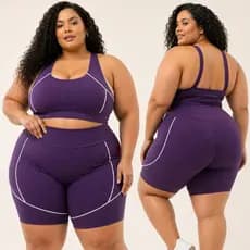 Conjunto Plus Size de Short Com Friso Feminino Academia Treino Zero Transparência Suplex Alta Compressão Fitness
