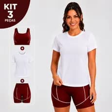 Kit Fitness Feminino 3 Peças Dry Fit Academia Short + Top + Camiseta