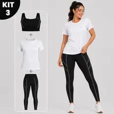 Conjunto Fitness Feminino 3 Peças Legging Cintura Alta + Top + Camisa Dry Fit Academia Zero Transparência