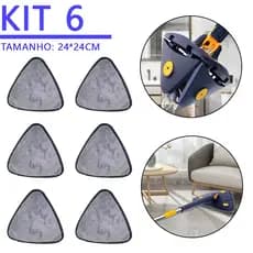 KIT 6 REFIL De Limpeza Mop Ajustável Giratória 360°