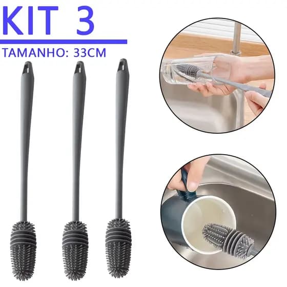 KIT 3  Limpa Copo Garrafa Silicone Escova Multiuso tamanho 33 cm