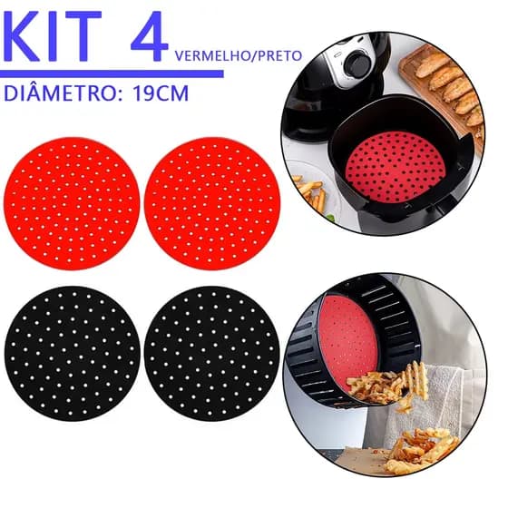 KIT 4 Tapete Protetor Silicone Para Air Fryer Fritadeira Universal Não Gruda - Redondo