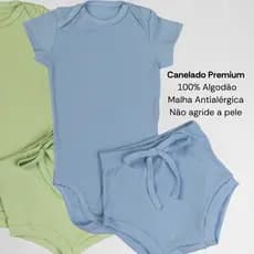 Kit 2 Conjuntos Canelado Body bebê manga curta e short 100% algodão 01k2c11