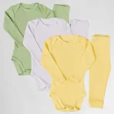 Kit Bebê 6 peças Body Manga Longa e Calça Conjuntos Canelados 100% Algodão 24002-K3