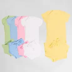 Kit Bebê Lilobu 3 Conjuntos Body e Short Tapa Fralda Conjuntos Canelados 100% Algodão 01k3