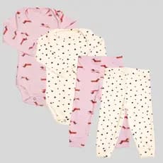 Kit com 4 Peças Lilobu - Conjunto body manga longa + calça mijão infantil bebê 24003-K2-C1