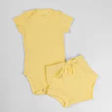 Conjunto bebê body curto e short tapa fralda canelada 100% Algodão 01c2