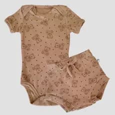 Conjunto Bebê Body Manga Curta e Short Tapa Fralda Canelada 24005-A