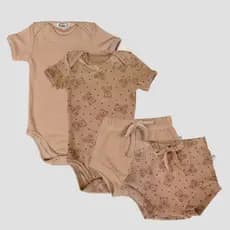 Kit Bebê 2 conjuntos Body manga curta e short canelado verão toque macio 05k2c1