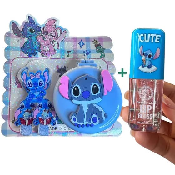 kit acessorios Stitch/Gloss labial maquiagem fofa para presentear