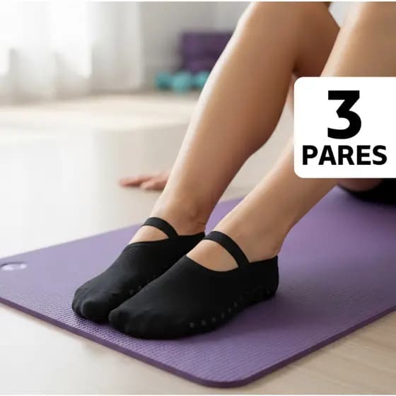 Kit 3 Pares Meia Pilates Antiderrapante Sapatilha Feminina p/ Yoga Academia Hidroginástica Algodão Poliéster Elastano
