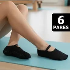 Kit 6 Pares Meia Pilates Antiderrapante Sapatilha Feminina p/ Yoga Academia Algodão Poliéster Elastano 35-40