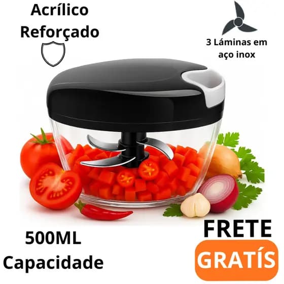 Mini Processador Triturador Fatiador De Alimentos Alho Manual Inox 500Ml 3 Lâminas Organizador Cozinha PROMOÇÃO
