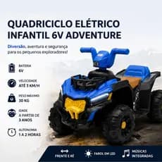Quadriciclo Elétrico Infantil 6V Com Luz LED Música 4 Rodas Moto Infantil Azul Rosa Até 30kg